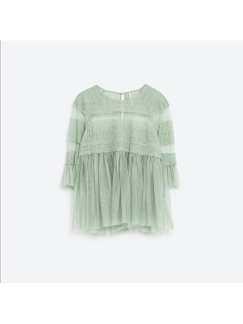 Zara Women’s Sheer Tulle Mint Sea foam Green Ruffled Peplum Babydoll Top - Picture 3 of 15